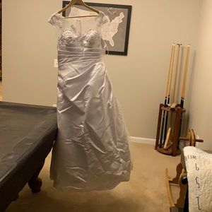 Wedding Dress- Satin Ballgown with Illusion Neckline Size 16 (approx) JJ’s House